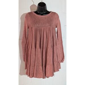 Free People Tiered Tunic Top Long Sleeve Knit Sweater Boho Cottagecore Xsmall